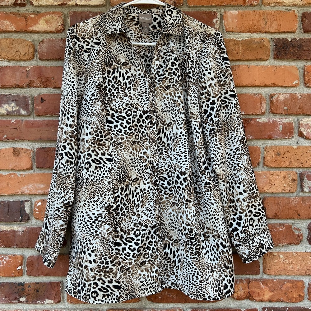 Chico’s Animal Print Button Down Blouse 1/M
